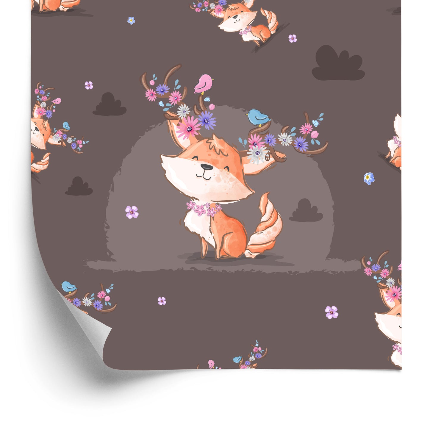 Wallpaper Foxes, Birds And Flowers