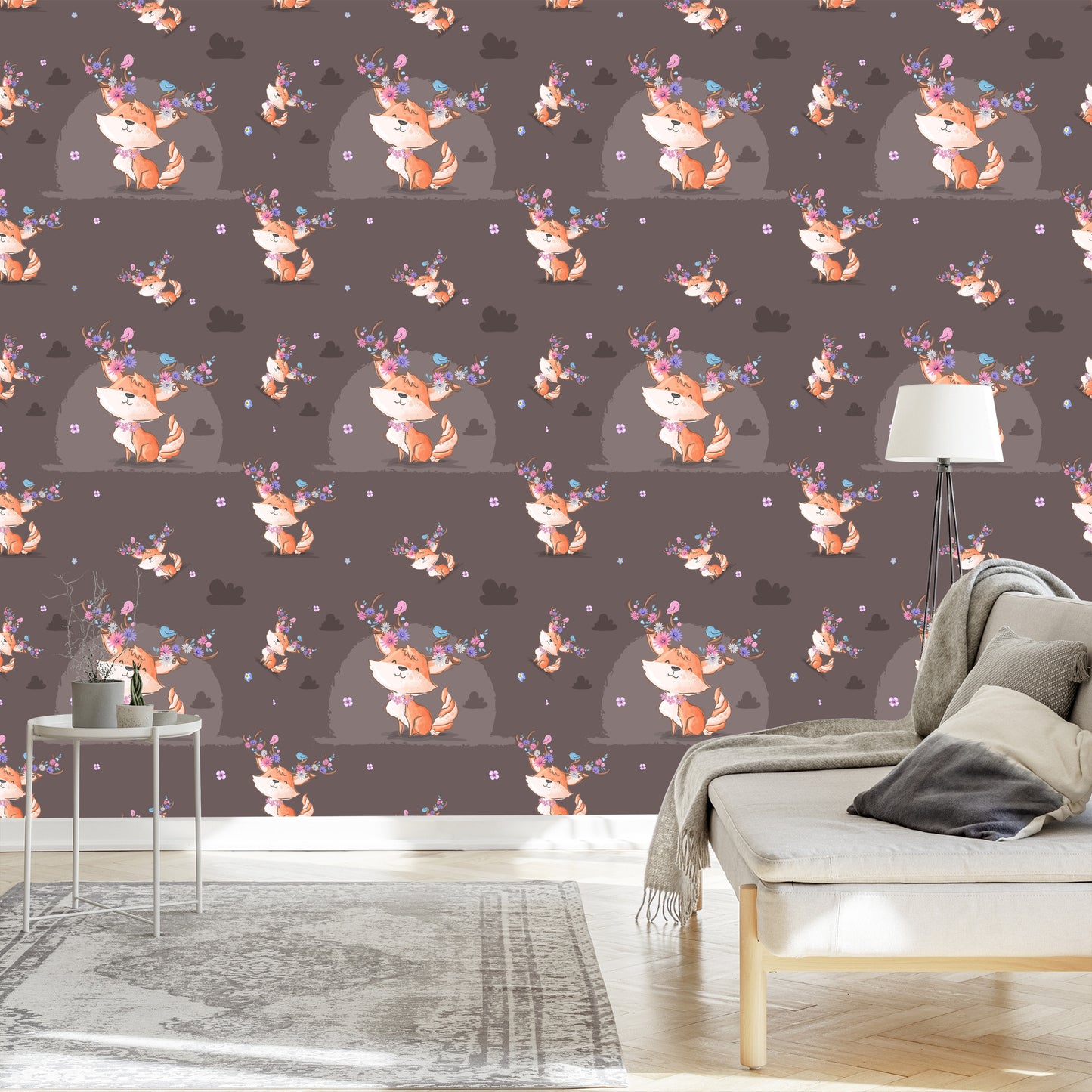 Wallpaper Foxes, Birds And Flowers