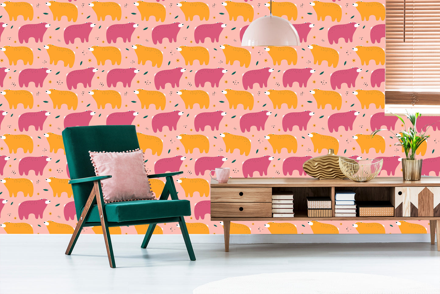 Wallpaper For Children - Colorful Teddy Bears - Scandinavian Style