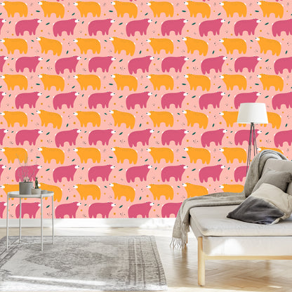 Wallpaper For Children - Colorful Teddy Bears - Scandinavian Style