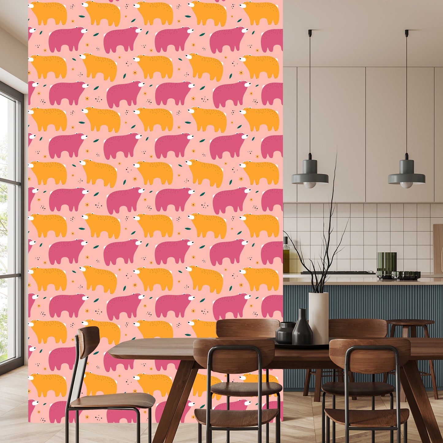 Wallpaper For Children - Colorful Teddy Bears - Scandinavian Style