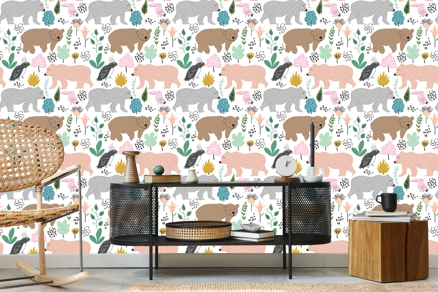 Wallpaper For Children - Colorful Bears And Birds