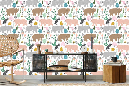 Wallpaper For Children - Colorful Bears And Birds