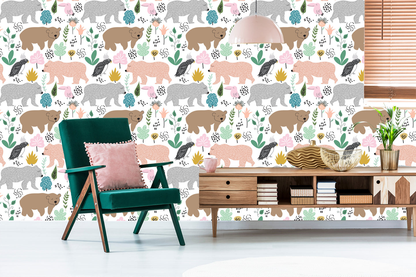 Wallpaper For Children - Colorful Bears And Birds