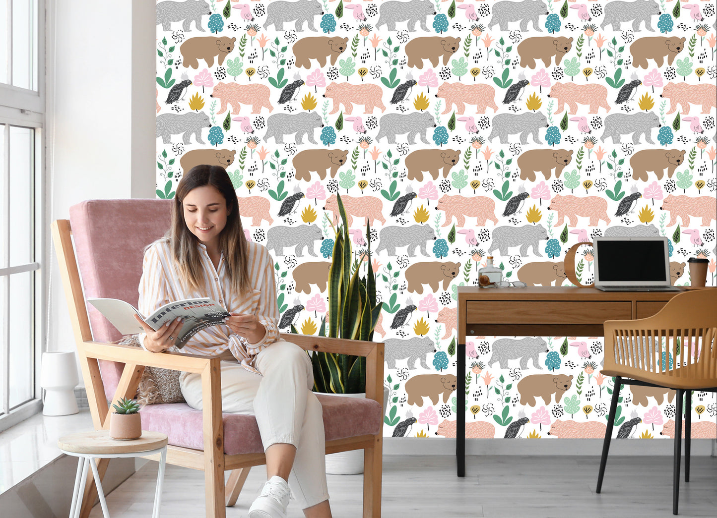 Wallpaper For Children - Colorful Bears And Birds