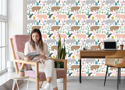Wallpaper For Children - Colorful Bears And Birds