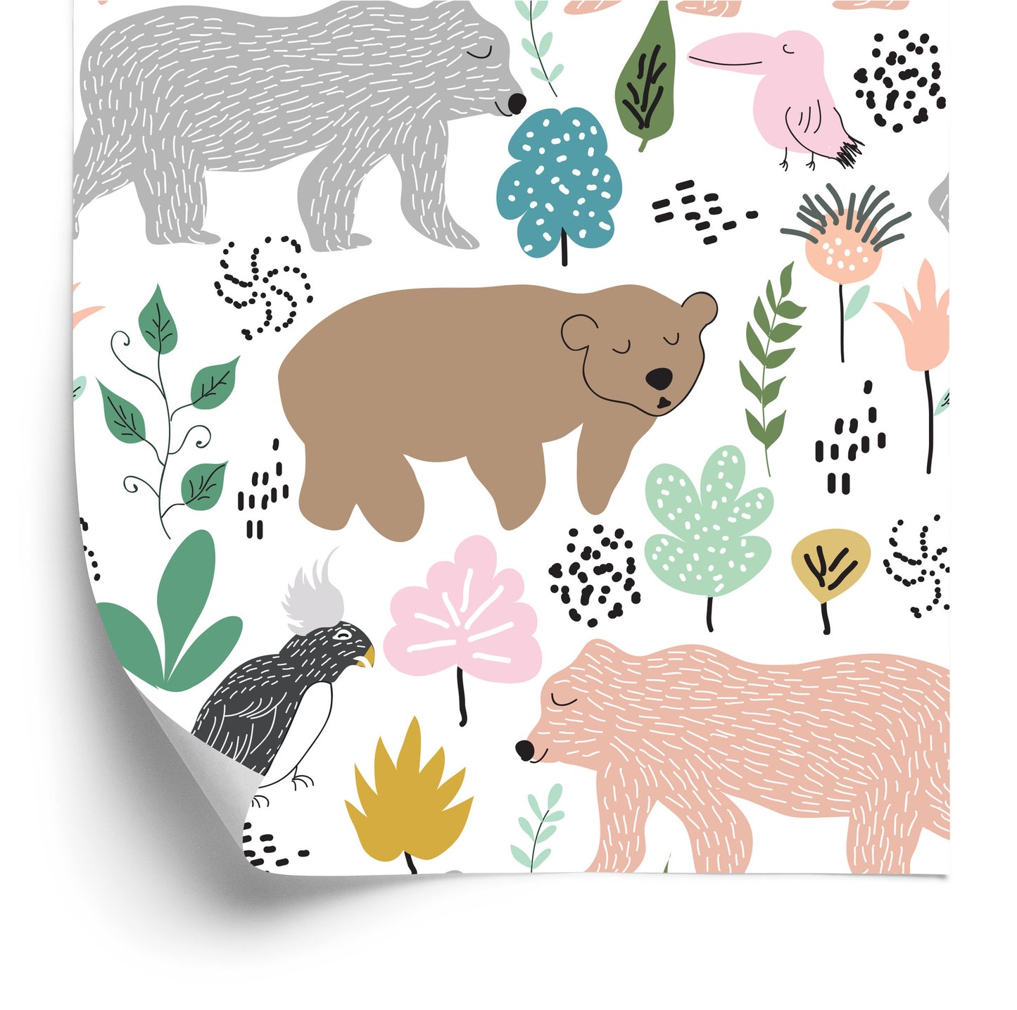 Wallpaper For Children - Colorful Bears And Birds