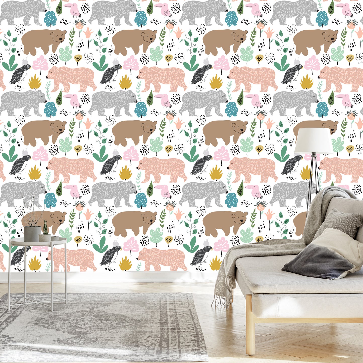 Wallpaper For Children - Colorful Bears And Birds