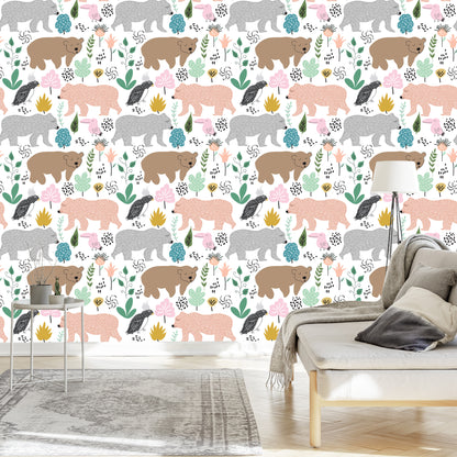 Wallpaper For Children - Colorful Bears And Birds