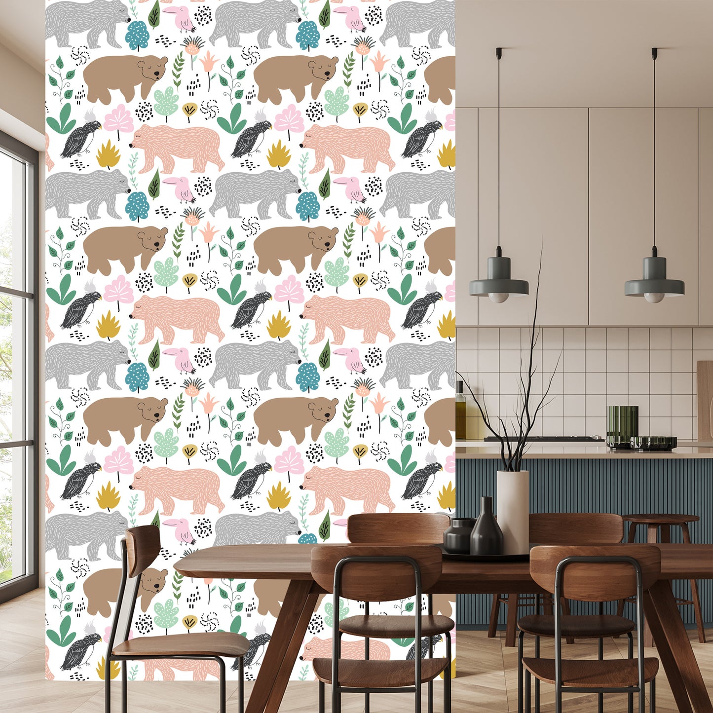 Wallpaper For Children - Colorful Bears And Birds