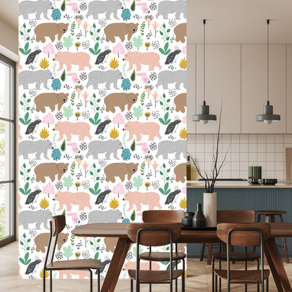 Wallpaper For Children - Colorful Bears And Birds