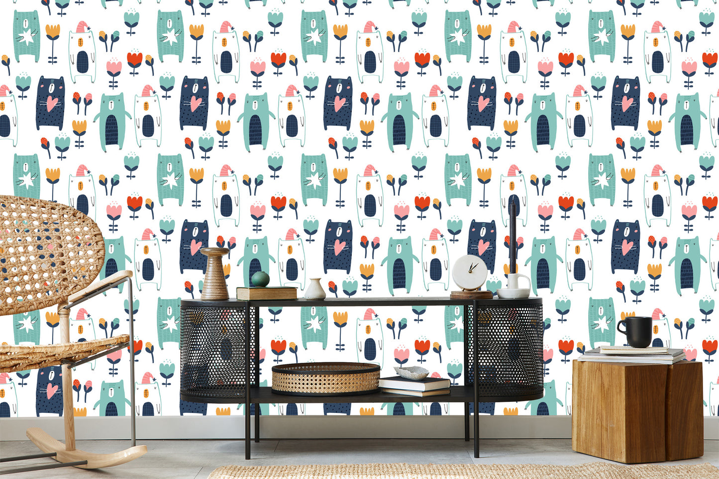 Wallpaper Teddy Bears Among Flowers