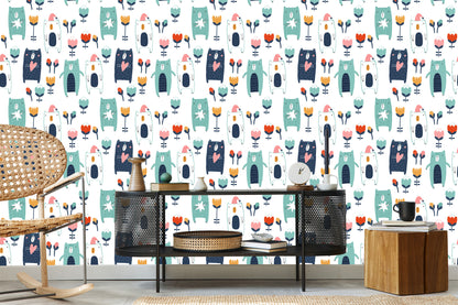 Wallpaper Teddy Bears Among Flowers