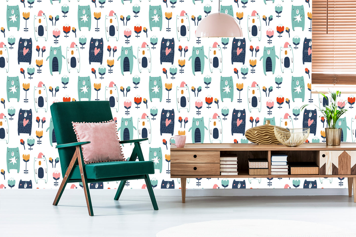 Wallpaper Teddy Bears Among Flowers