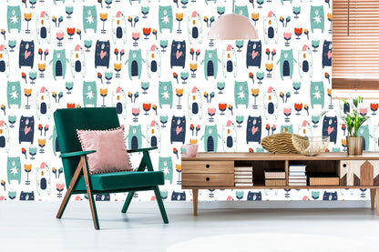 Wallpaper Teddy Bears Among Flowers
