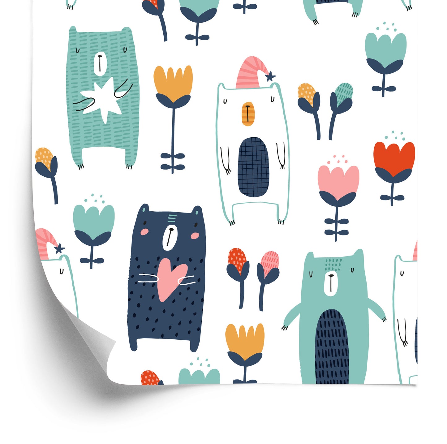 Wallpaper Teddy Bears Among Flowers