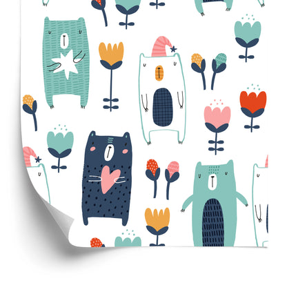 Wallpaper Teddy Bears Among Flowers