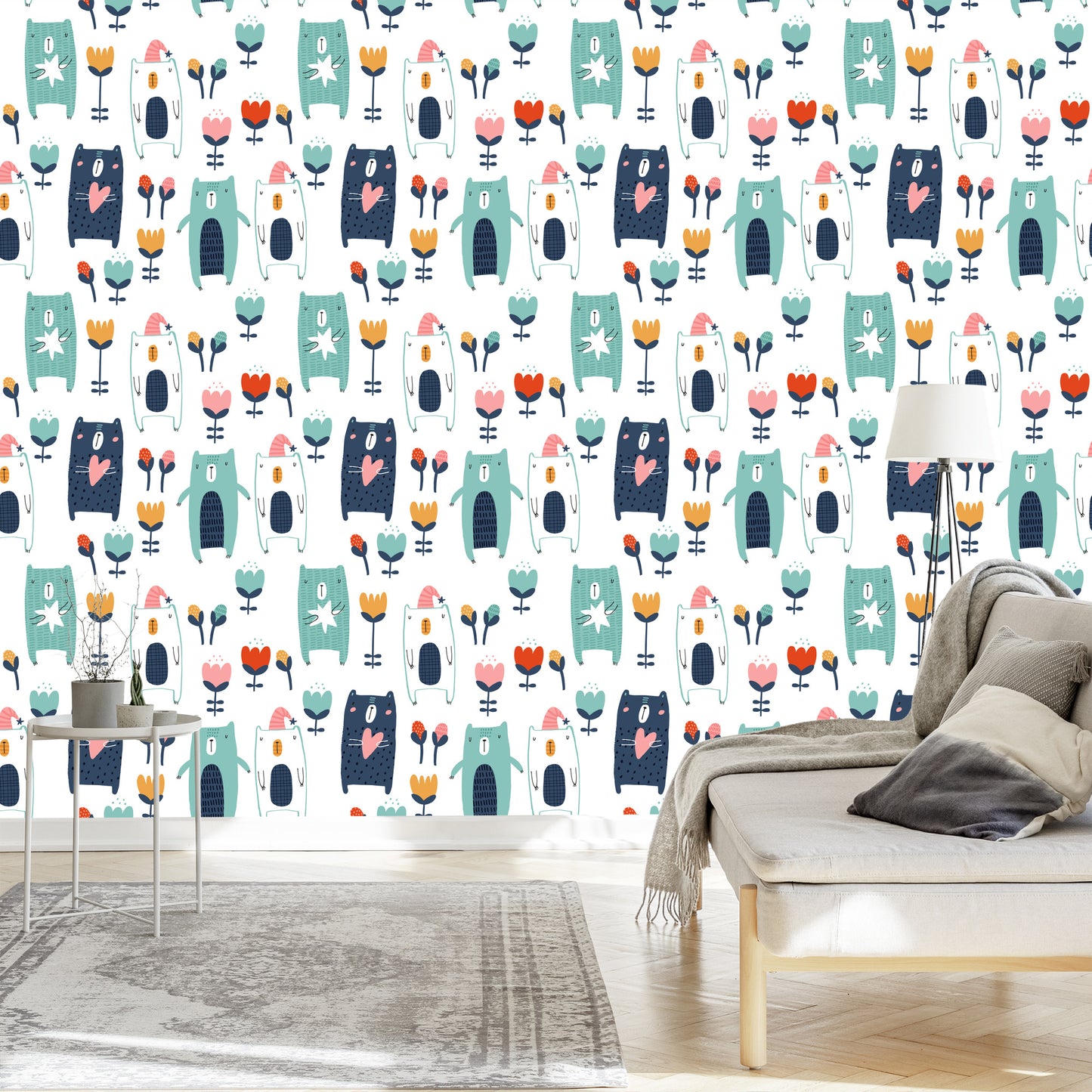 Wallpaper Teddy Bears Among Flowers