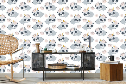 Wallpaper Pandas Among Flowers