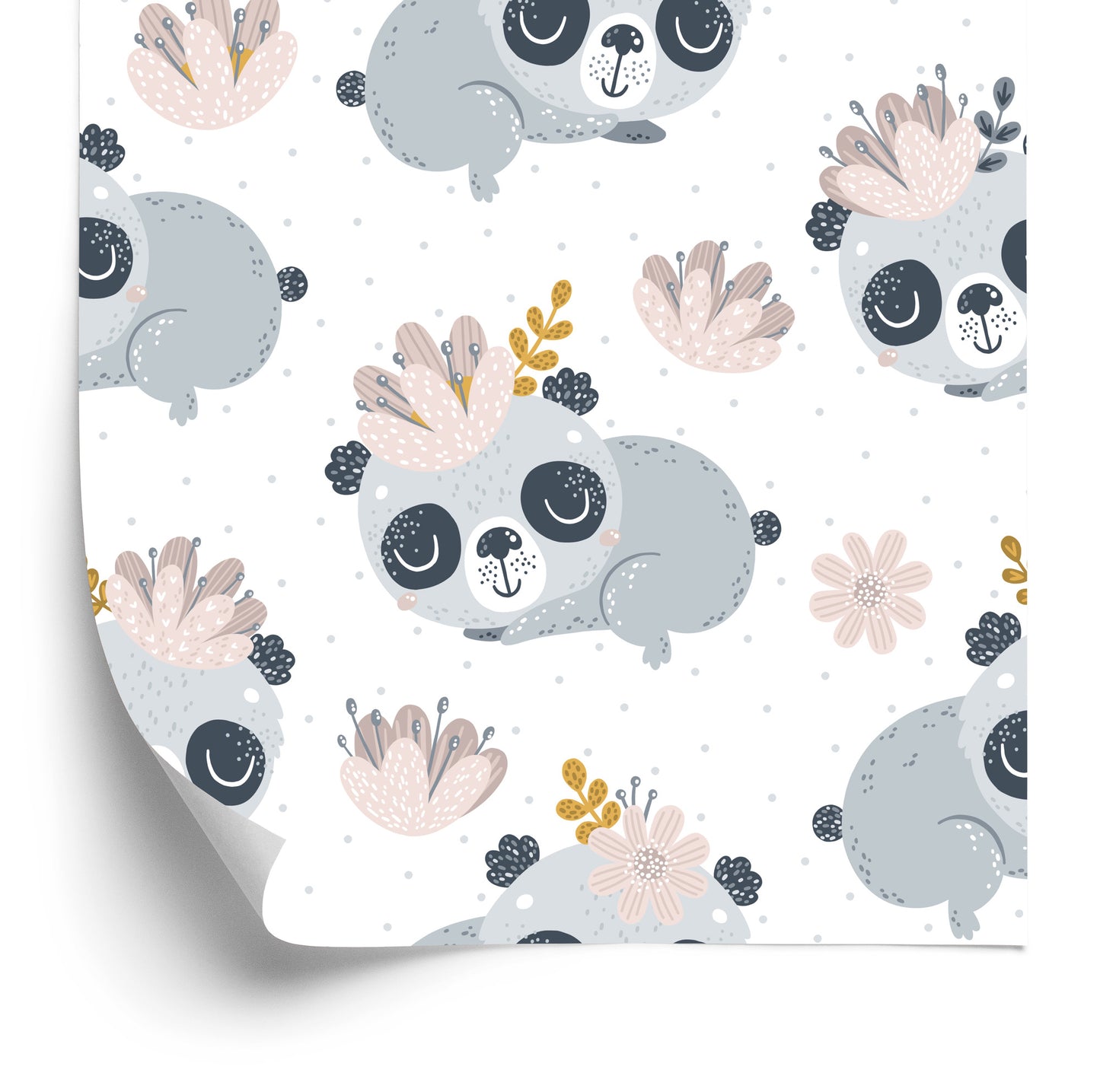 Wallpaper Pandas Among Flowers