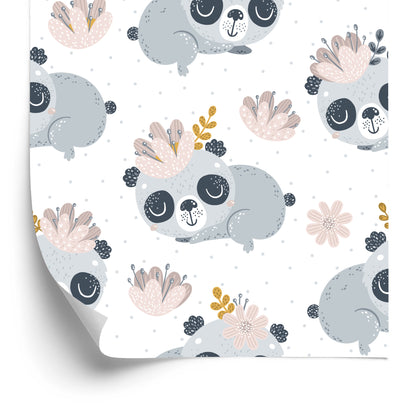 Wallpaper Pandas Among Flowers