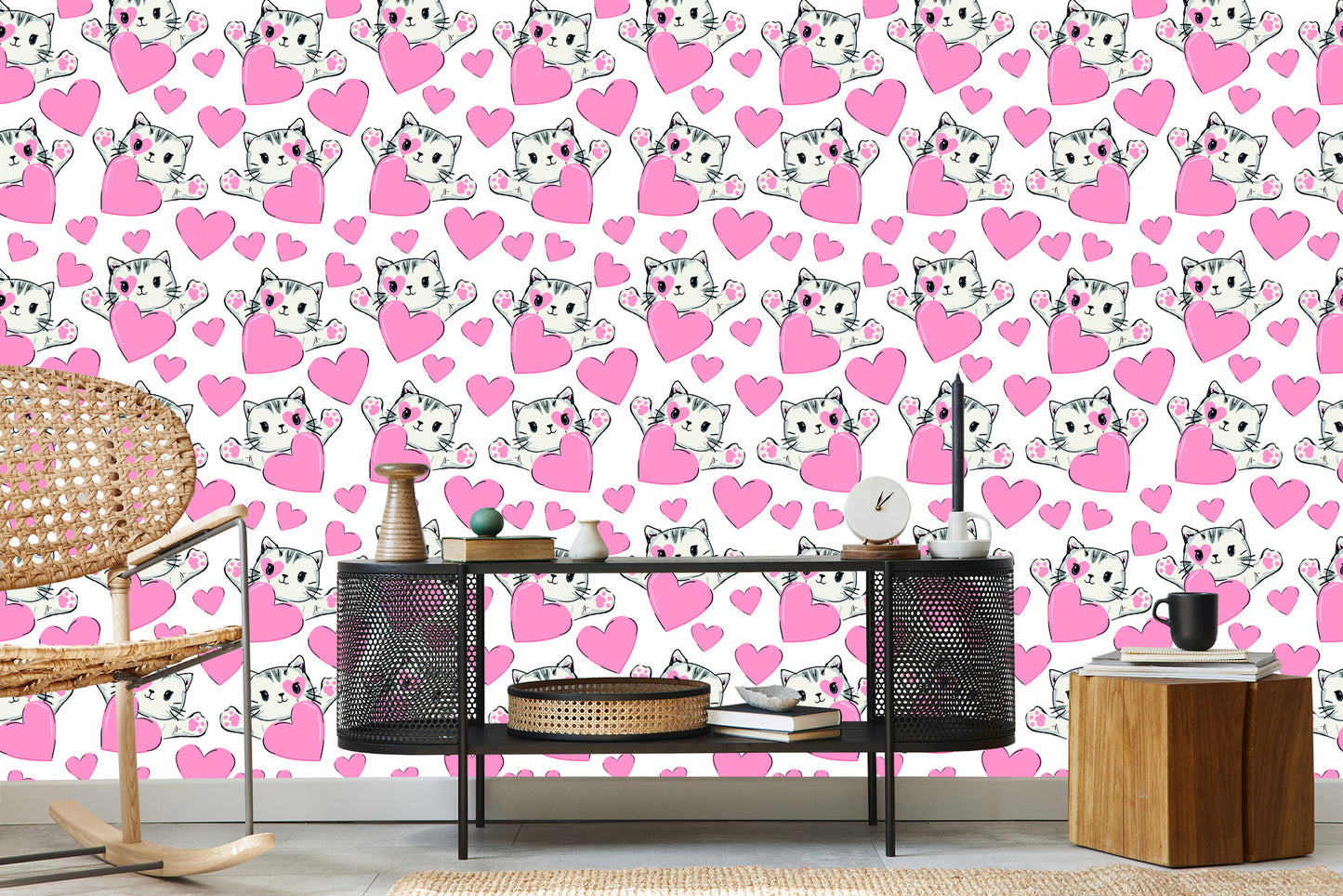 Wallpaper For Children - Little Kittens And Hearts