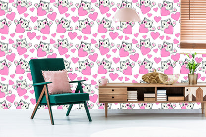 Wallpaper For Children - Little Kittens And Hearts