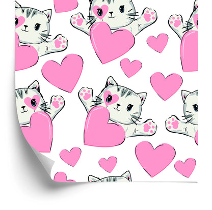 Wallpaper For Children - Little Kittens And Hearts