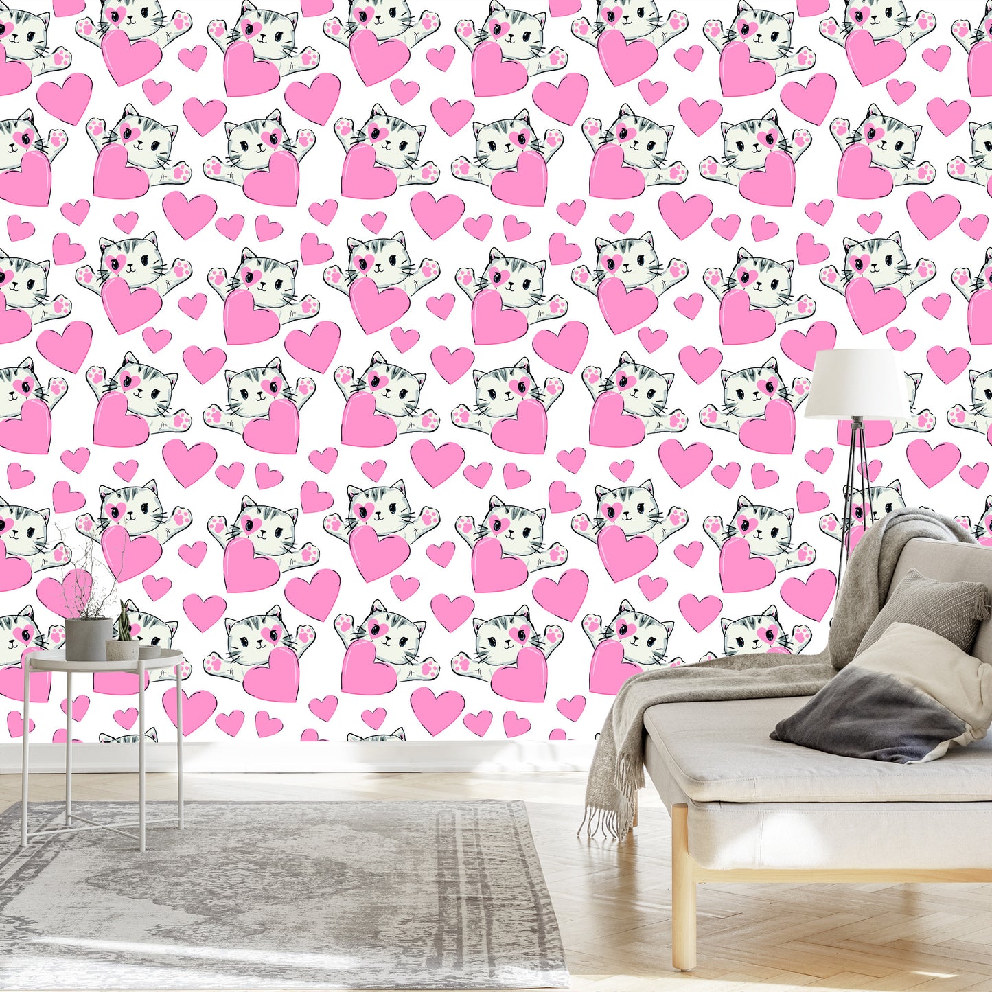 Wallpaper For Children - Little Kittens And Hearts