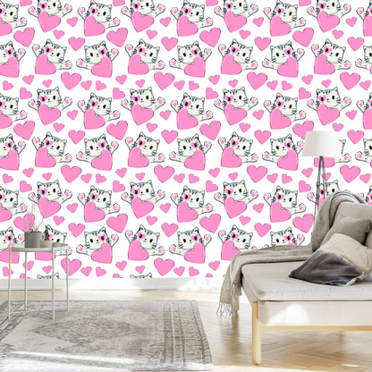 Wallpaper For Children - Little Kittens And Hearts