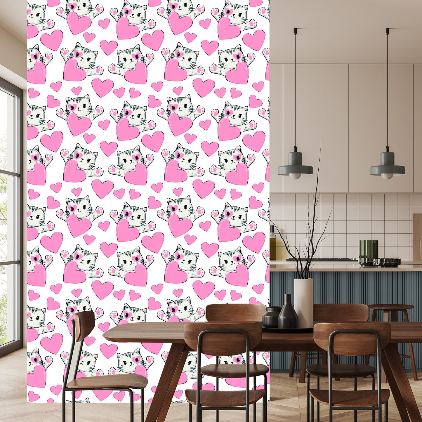 Wallpaper For Children - Little Kittens And Hearts