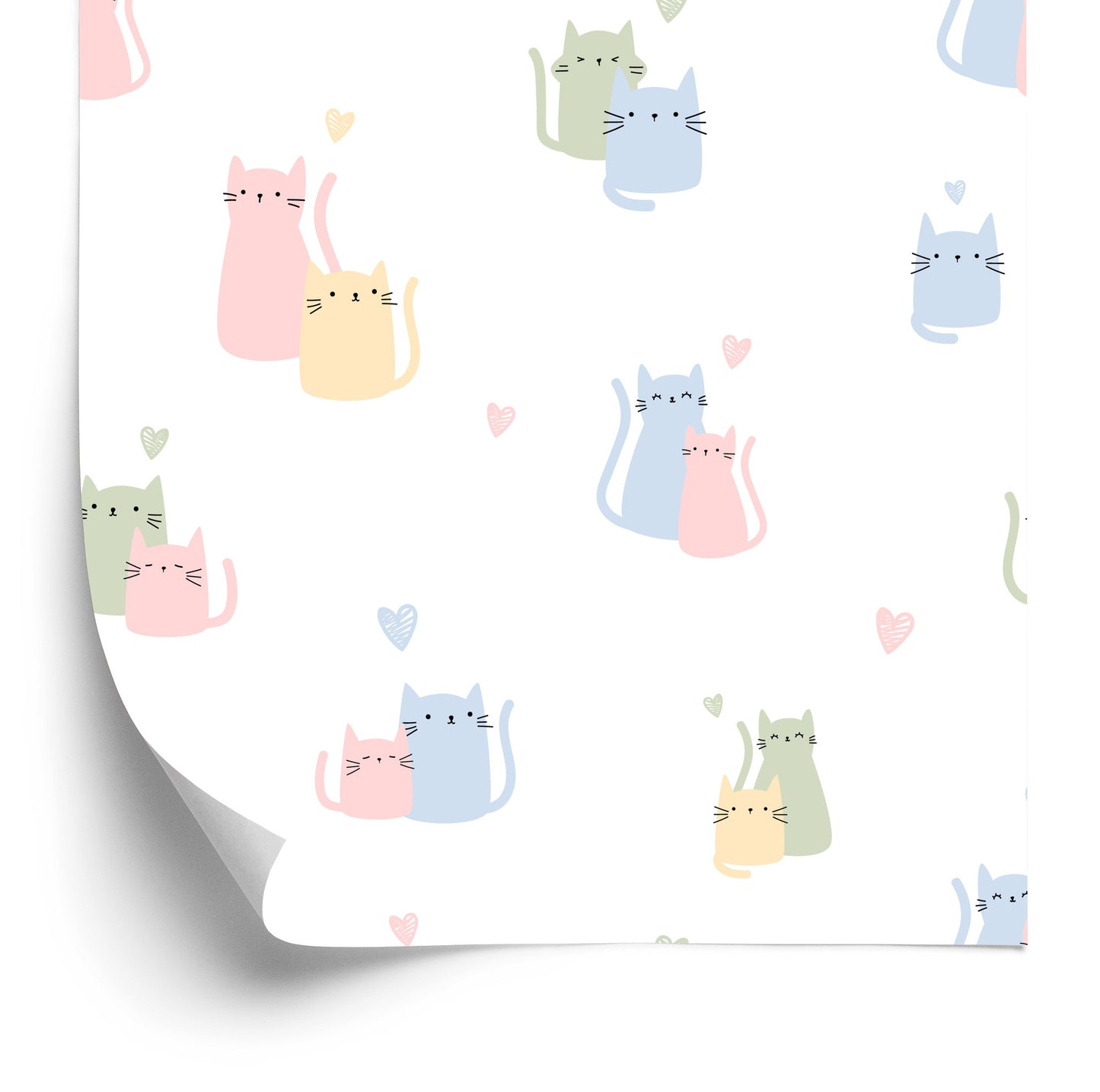 Wallpaper For Children - Colorful Cats And Hearts