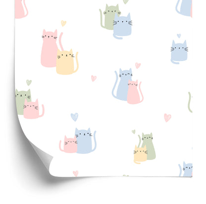 Wallpaper For Children - Colorful Cats And Hearts