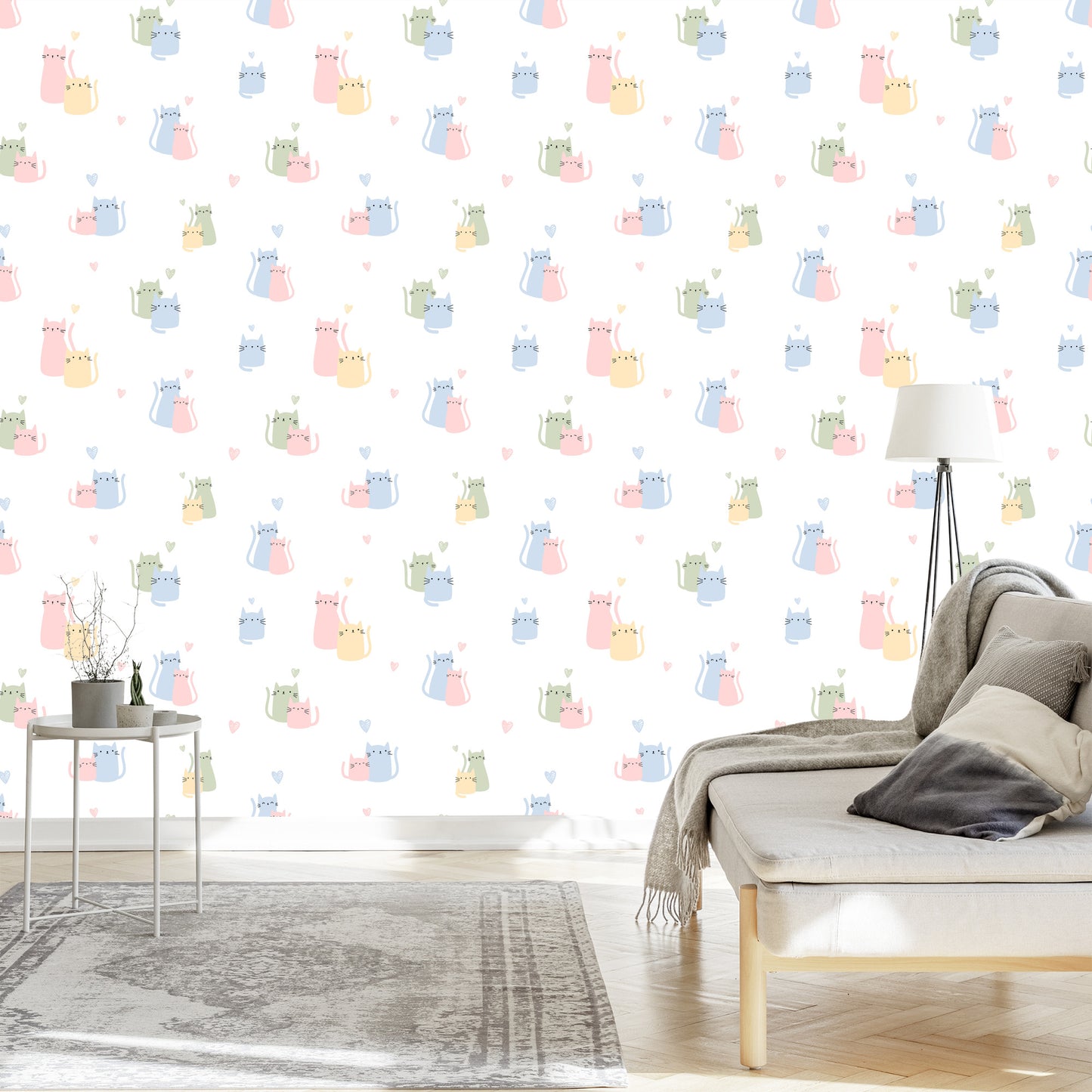 Wallpaper For Children - Colorful Cats And Hearts