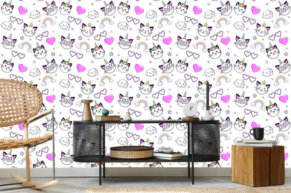 Wallpaper For Children - Little Kittens, Hearts And Stars