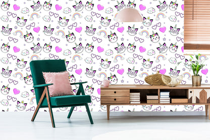 Wallpaper For Children - Little Kittens, Hearts And Stars
