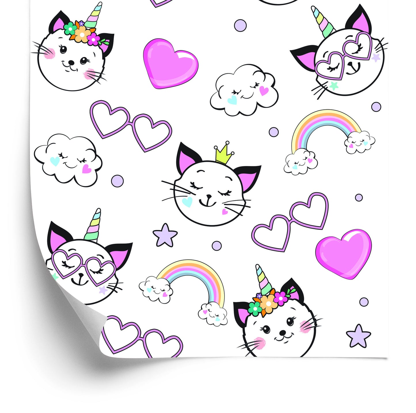 Wallpaper For Children - Little Kittens, Hearts And Stars