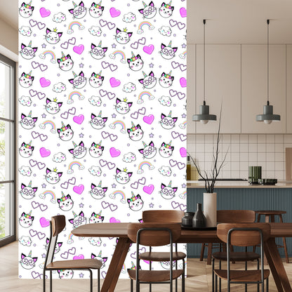 Wallpaper For Children - Little Kittens, Hearts And Stars