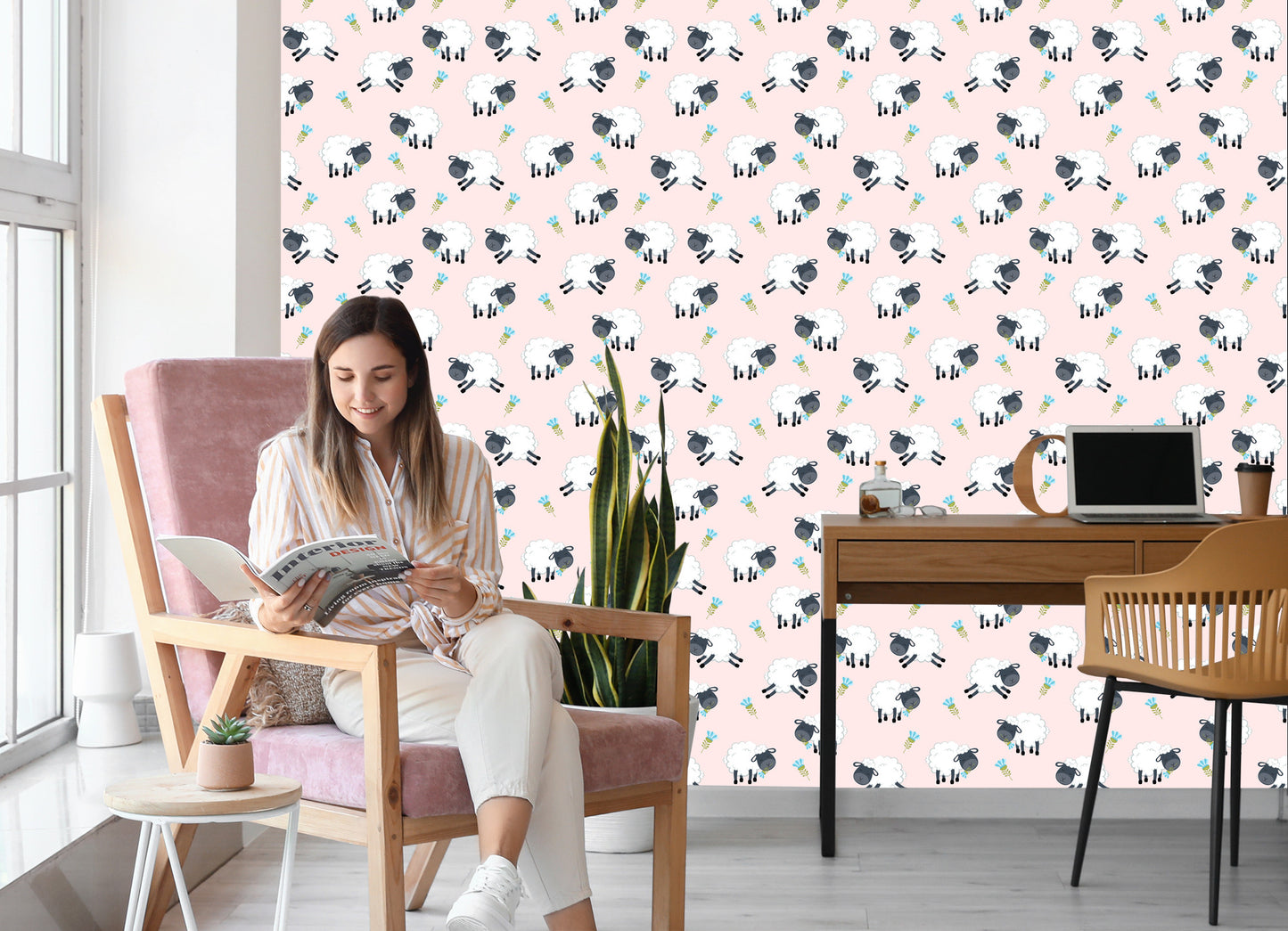 Wallpaper Sheep With Flowers