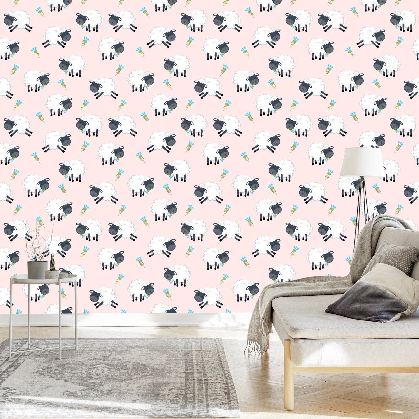 Wallpaper Sheep With Flowers
