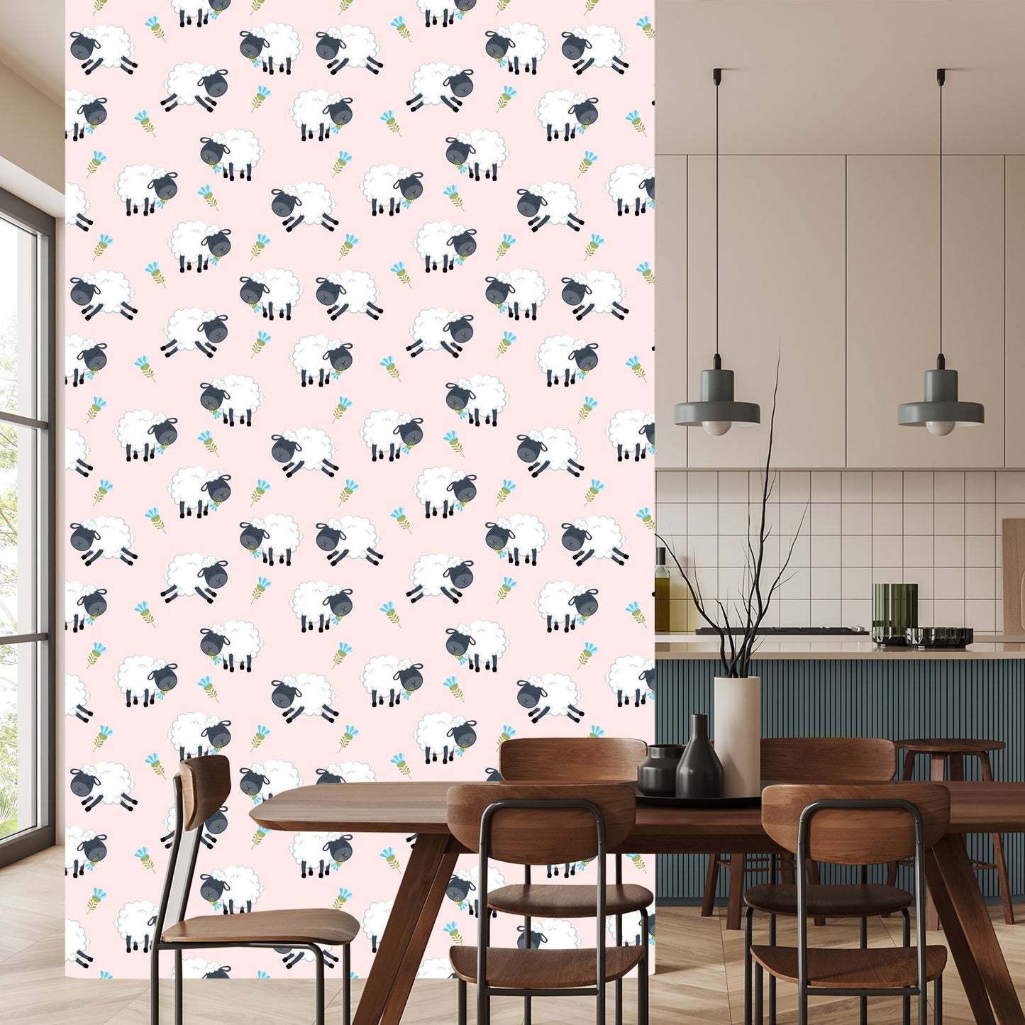 Wallpaper Sheep With Flowers