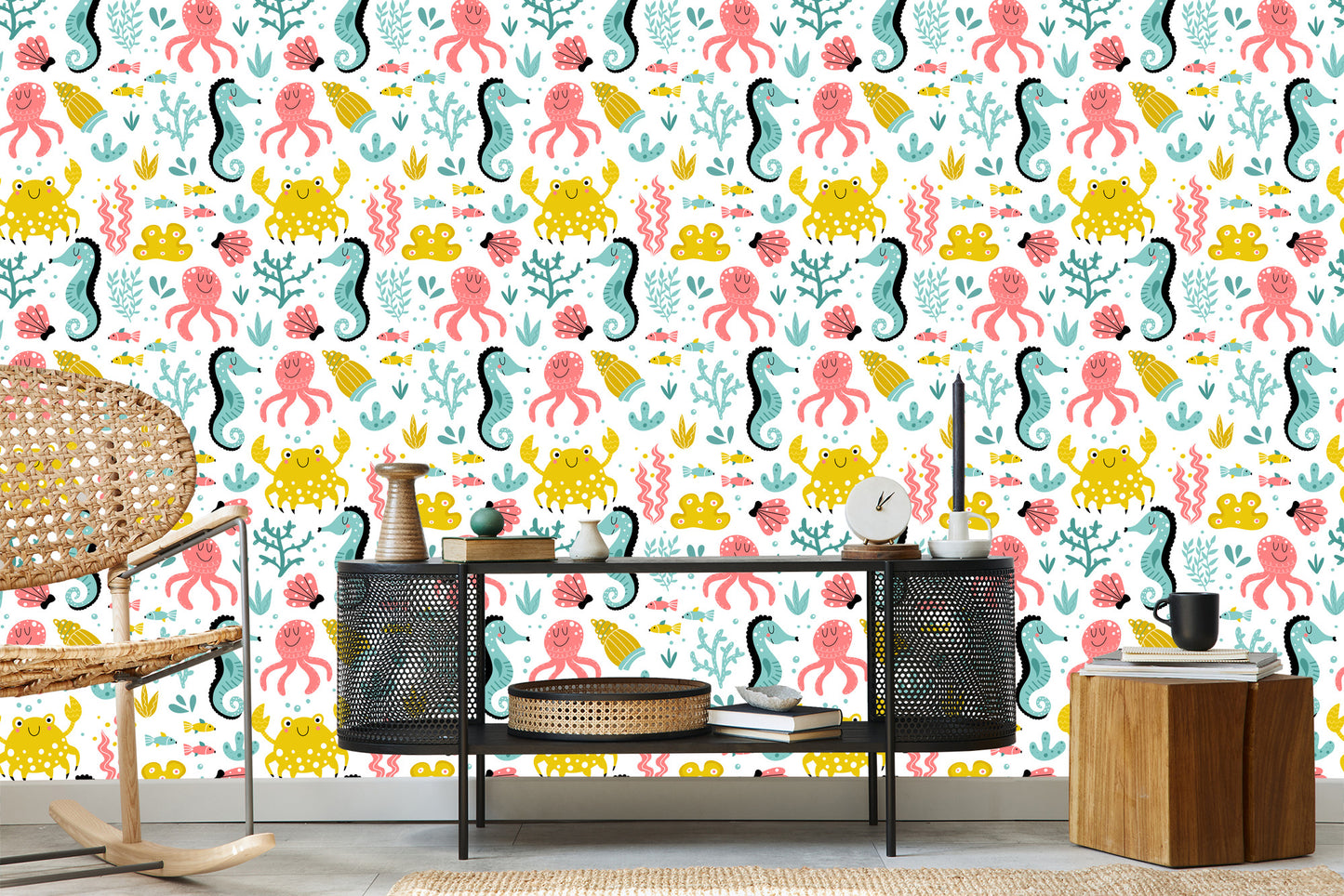 Wallpaper For Children - Sea Animals In The Scandinavian Style