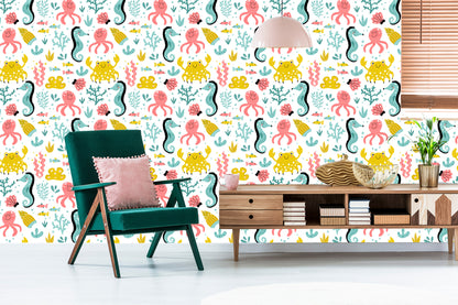 Wallpaper For Children - Sea Animals In The Scandinavian Style