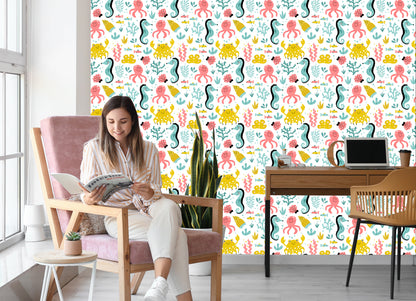 Wallpaper For Children - Sea Animals In The Scandinavian Style