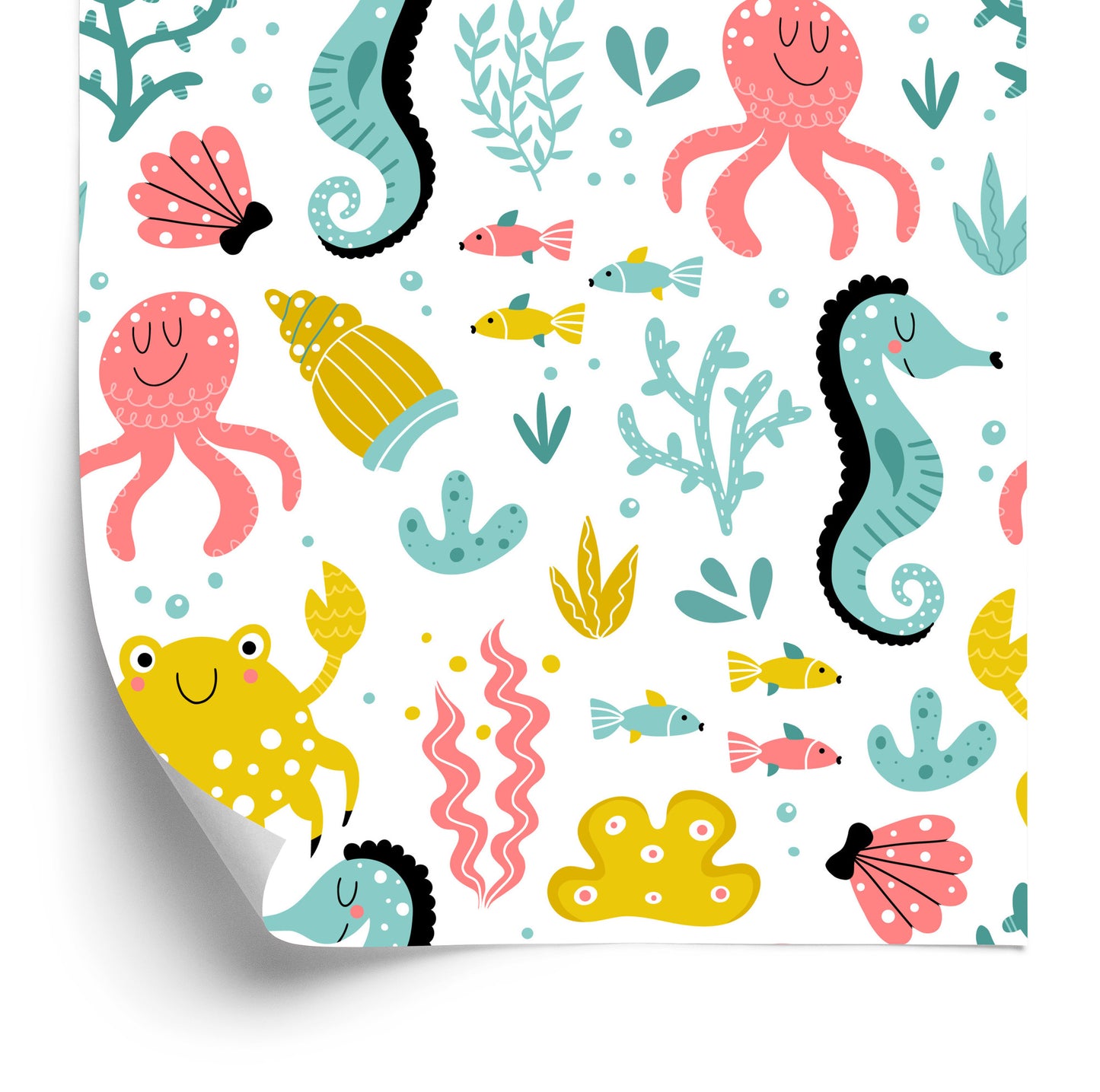 Wallpaper For Children - Sea Animals In The Scandinavian Style