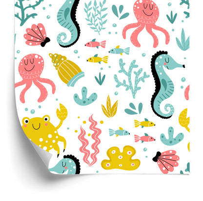 Wallpaper For Children - Sea Animals In The Scandinavian Style