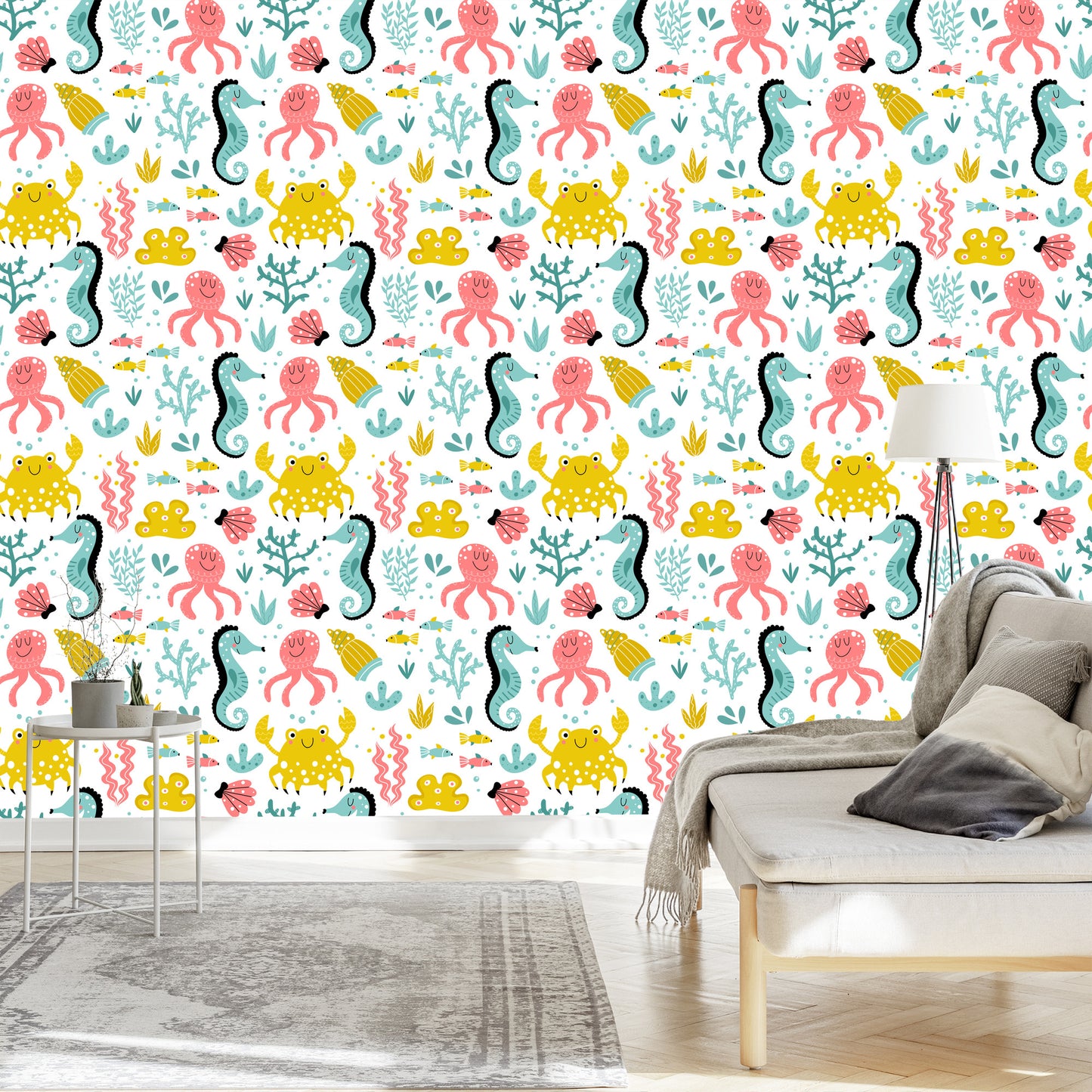 Wallpaper For Children - Sea Animals In The Scandinavian Style