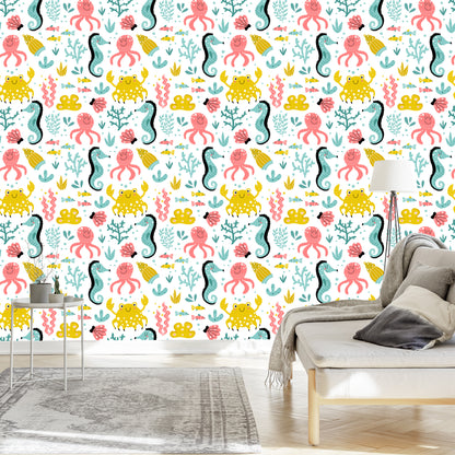 Wallpaper For Children - Sea Animals In The Scandinavian Style
