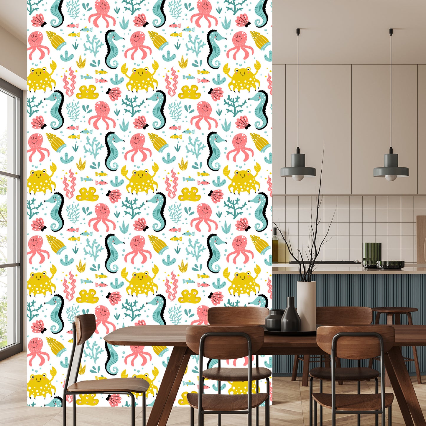 Wallpaper For Children - Sea Animals In The Scandinavian Style