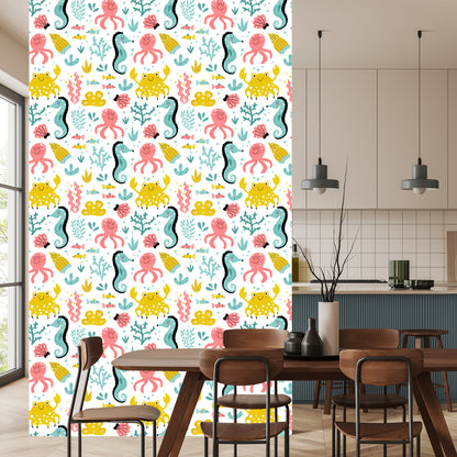 Wallpaper For Children - Sea Animals In The Scandinavian Style